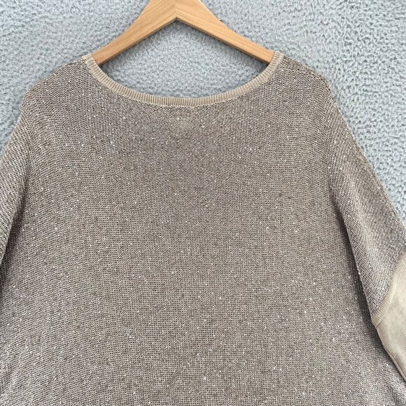Chicos Sweater Womens Large Brown Shimmer Sequin Knit Poncho Stretch Pullover - Picture 4 of 9